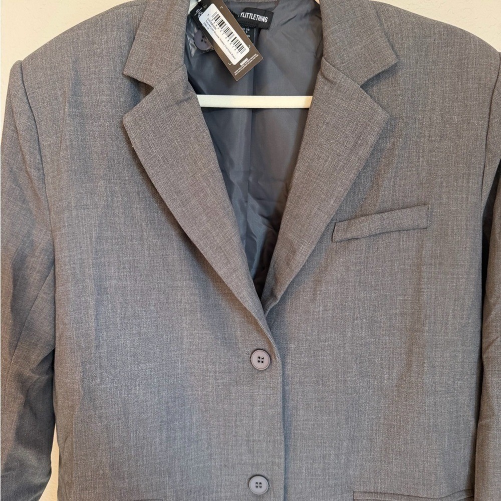 PrettyLittleThing Grey Oversized Blazer Jacket Size 6 New With Tags Professional - Picture 3 of 5